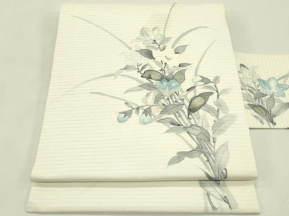 平和屋着物＊夏物　絽塩瀬　九寸名古屋帯　手描き　草花文　金彩　正絹　逸品　CABI5303rv