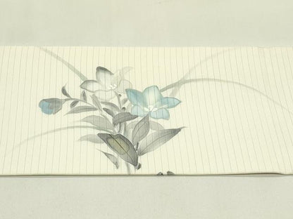 平和屋着物＊夏物　絽塩瀬　九寸名古屋帯　手描き　草花文　金彩　正絹　逸品　CABI5303rv