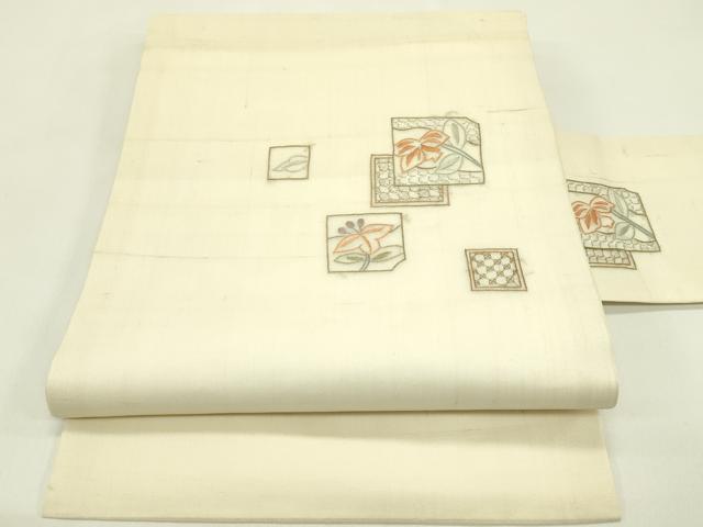 平和屋着物＊夏物　九寸名古屋帯　総刺繍　中国三大刺繍　スワトウ刺繍　色紙重ね草花文　正絹　逸品　CABI5305rv