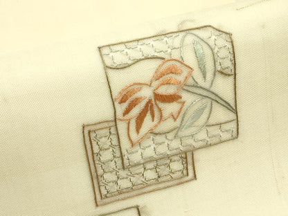 平和屋着物＊夏物　九寸名古屋帯　総刺繍　中国三大刺繍　スワトウ刺繍　色紙重ね草花文　正絹　逸品　CABI5305rv