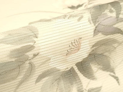 平和屋着物＊夏物　九寸名古屋帯　作家物　手描き　刺繍　草花文　銀彩　正絹　逸品　CABI5306rv