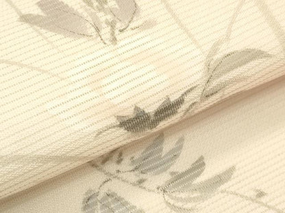 平和屋着物＊夏物　九寸名古屋帯　作家物　手描き　刺繍　草花文　銀彩　正絹　逸品　CABI5306rv