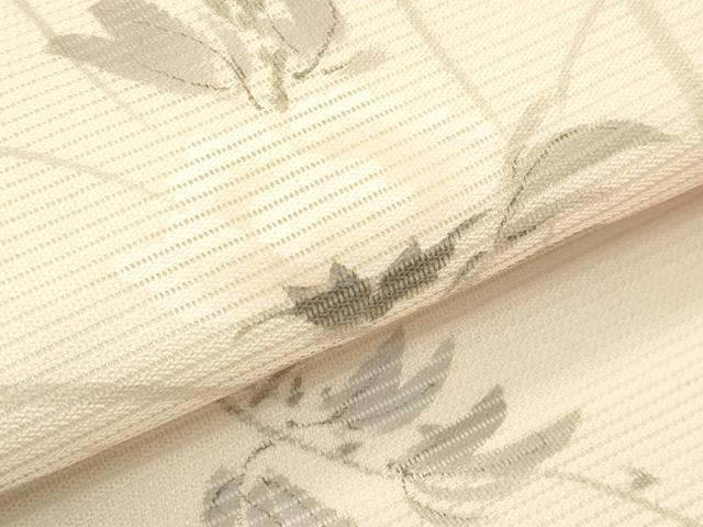 平和屋着物＊夏物　九寸名古屋帯　作家物　手描き　刺繍　草花文　銀彩　正絹　逸品　CABI5306rv