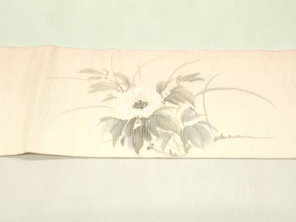 平和屋着物＊夏物　九寸名古屋帯　作家物　手描き　刺繍　草花文　銀彩　正絹　逸品　CABI5306rv