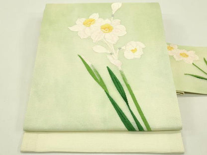 平和屋着物＊夏物　九寸名古屋帯　草花文　正絹　逸品　CABI5308rv