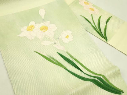 平和屋着物＊夏物　九寸名古屋帯　草花文　正絹　逸品　CABI5308rv