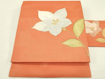 平和屋着物＊夏物　九寸名古屋帯　草花文　金銀糸　正絹　逸品　CABI5309rv