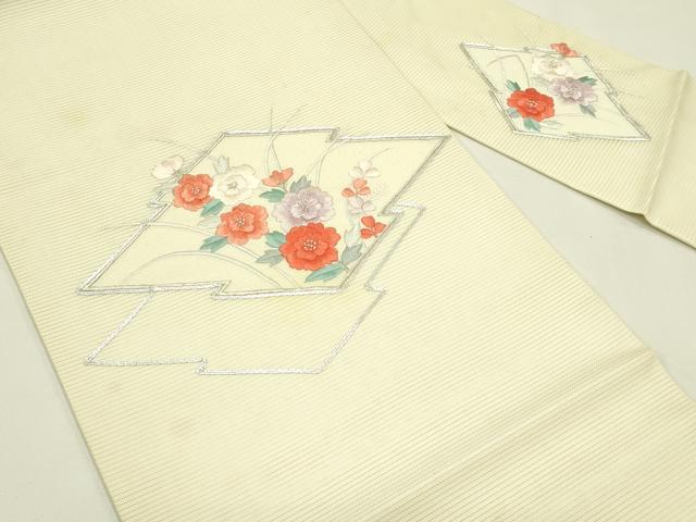 平和屋着物＊夏物　九寸名古屋帯　総刺繍　駒刺繍　松皮菱花文　銀糸　正絹　逸品　CABI5310rv