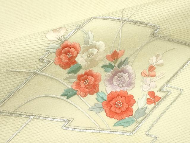 平和屋着物＊夏物　九寸名古屋帯　総刺繍　駒刺繍　松皮菱花文　銀糸　正絹　逸品　CABI5310rv