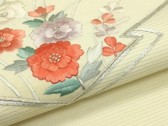 平和屋着物＊夏物　九寸名古屋帯　総刺繍　駒刺繍　松皮菱花文　銀糸　正絹　逸品　CABI5310rv