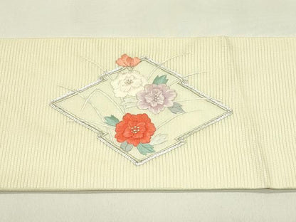 平和屋着物＊夏物　九寸名古屋帯　総刺繍　駒刺繍　松皮菱花文　銀糸　正絹　逸品　CABI5310rv