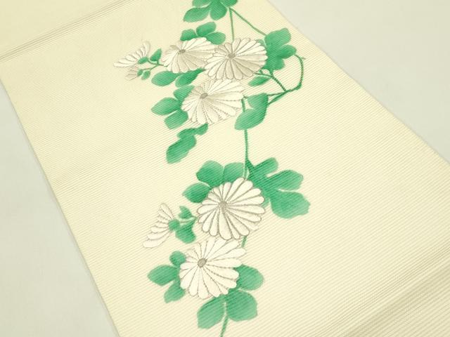 平和屋着物＊夏物　九寸開き名古屋帯　手描き　刺繍　菊　銀糸　正絹　逸品　CABI5324rv