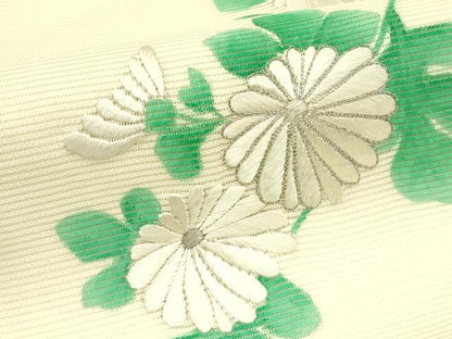 平和屋着物＊夏物　九寸開き名古屋帯　手描き　刺繍　菊　銀糸　正絹　逸品　CABI5324rv