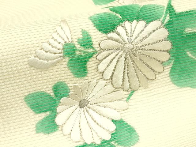 平和屋着物＊夏物　九寸開き名古屋帯　手描き　刺繍　菊　銀糸　正絹　逸品　CABI5324rv