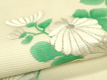 平和屋着物＊夏物　九寸開き名古屋帯　手描き　刺繍　菊　銀糸　正絹　逸品　CABI5324rv