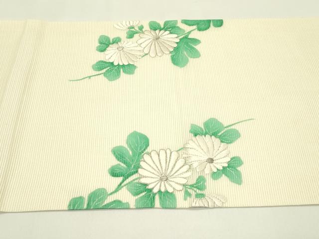 平和屋着物＊夏物　九寸開き名古屋帯　手描き　刺繍　菊　銀糸　正絹　逸品　CABI5324rv