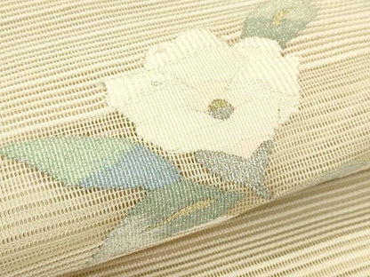 平和屋着物＊夏物　八寸名古屋帯　絽綴れ　エ霞草花文　金銀糸　正絹　逸品　CABI5328rv