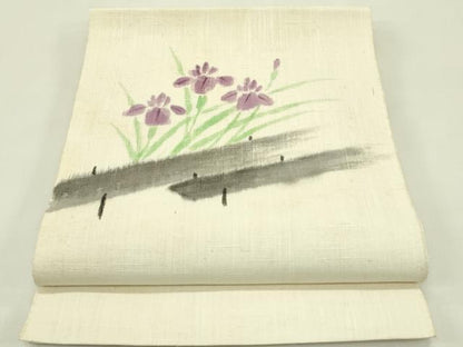 平和屋着物＊夏物　八寸名古屋帯　作家物　手描き　杜若　CABI5333rv
