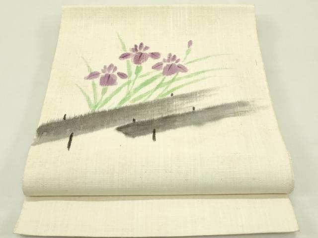 平和屋着物＊夏物　八寸名古屋帯　作家物　手描き　杜若　CABI5333rv