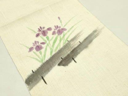 平和屋着物＊夏物　八寸名古屋帯　作家物　手描き　杜若　CABI5333rv