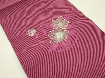 平和屋着物＊夏物　八寸名古屋帯　刺繍　絽綴れ　草花文　金銀糸　正絹　逸品　CABI5334rv