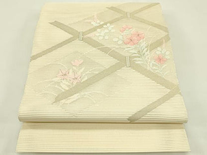 平和屋着物＊夏物　八寸名古屋帯　絽綴れ　草花菱文　金銀糸　正絹　逸品　CABI5338rv
