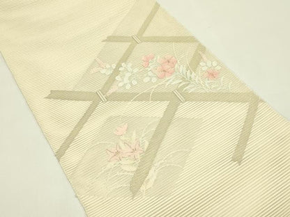 平和屋着物＊夏物　八寸名古屋帯　絽綴れ　草花菱文　金銀糸　正絹　逸品　CABI5338rv