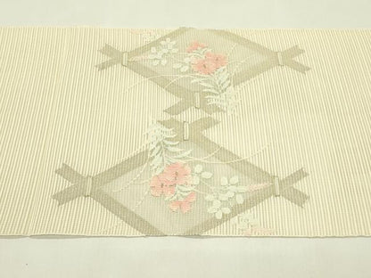 平和屋着物＊夏物　八寸名古屋帯　絽綴れ　草花菱文　金銀糸　正絹　逸品　CABI5338rv
