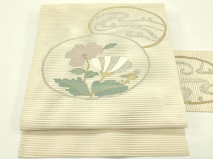平和屋着物＊夏物　八寸名古屋帯　絽綴れ　立波花丸文　金銀糸　正絹　逸品　CABI5339rv