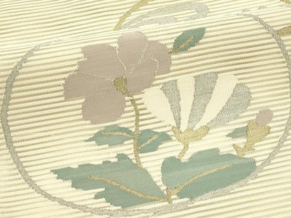 平和屋着物＊夏物　八寸名古屋帯　絽綴れ　立波花丸文　金銀糸　正絹　逸品　CABI5339rv