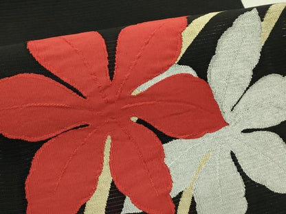平和屋着物＊夏物　西陣の名門織元　いづくら謹製　八寸名古屋帯　絽綴れ　草花文　黒地　金銀糸　正絹　逸品　CABI5340rv