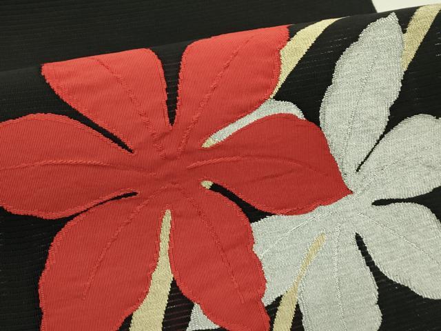 平和屋着物＊夏物　西陣の名門織元　いづくら謹製　八寸名古屋帯　絽綴れ　草花文　黒地　金銀糸　正絹　逸品　CABI5340rv