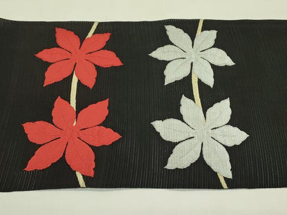 平和屋着物＊夏物　西陣の名門織元　いづくら謹製　八寸名古屋帯　絽綴れ　草花文　黒地　金銀糸　正絹　逸品　CABI5340rv