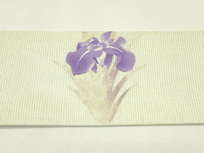 平和屋着物＊夏物　九寸名古屋帯　杜若　銀糸　さが美扱い　正絹　逸品　CABI5341rv
