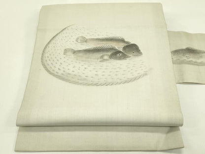 平和屋着物＊夏物　九寸名古屋帯　作家物　手描き　魚　正絹　逸品　CABI5342rv