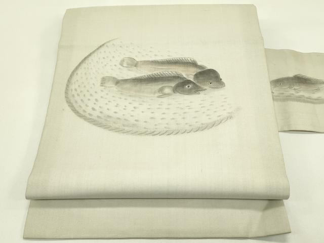 平和屋着物＊夏物　九寸名古屋帯　作家物　手描き　魚　正絹　逸品　CABI5342rv