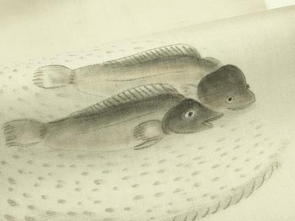 平和屋着物＊夏物　九寸名古屋帯　作家物　手描き　魚　正絹　逸品　CABI5342rv