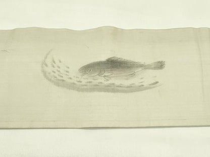 平和屋着物＊夏物　九寸名古屋帯　作家物　手描き　魚　正絹　逸品　CABI5342rv