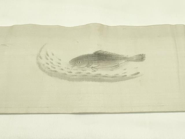 平和屋着物＊夏物　九寸名古屋帯　作家物　手描き　魚　正絹　逸品　CABI5342rv