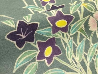 平和屋着物＊夏物　九寸名古屋帯　作家物　ろうけつ染め　秋草文　麻　逸品　CABI5344rv
