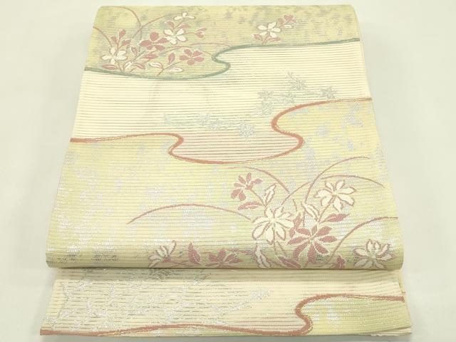 平和屋着物＊夏物　六通柄袋帯　草花文　銀糸　正絹　逸品　CABI5346rv