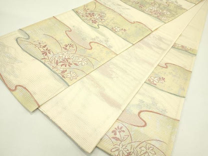 平和屋着物＊夏物　六通柄袋帯　草花文　銀糸　正絹　逸品　CABI5346rv
