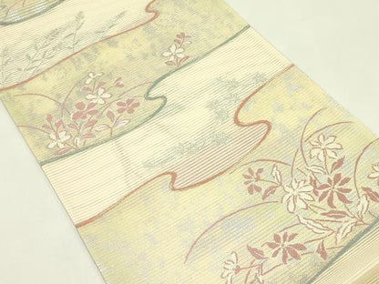 平和屋着物＊夏物　六通柄袋帯　草花文　銀糸　正絹　逸品　CABI5346rv