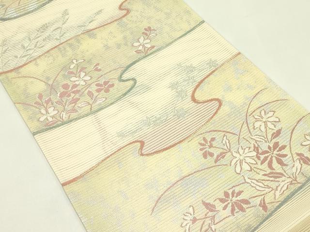 平和屋着物＊夏物　六通柄袋帯　草花文　銀糸　正絹　逸品　CABI5346rv