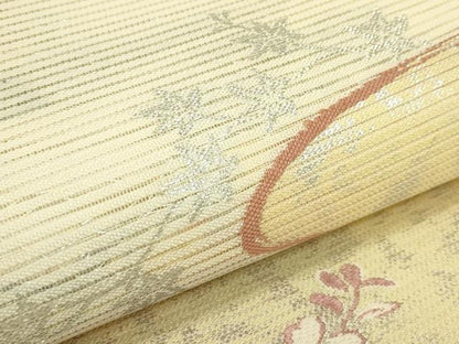 平和屋着物＊夏物　六通柄袋帯　草花文　銀糸　正絹　逸品　CABI5346rv