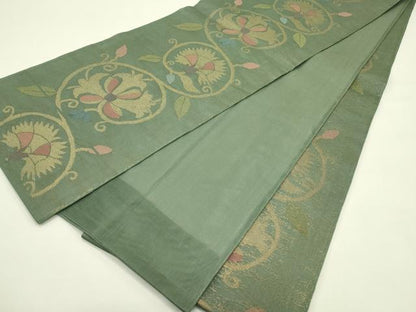 平和屋着物＊夏物　全通柄袋帯　花唐草文　金糸　正絹　逸品　CABI5353rv