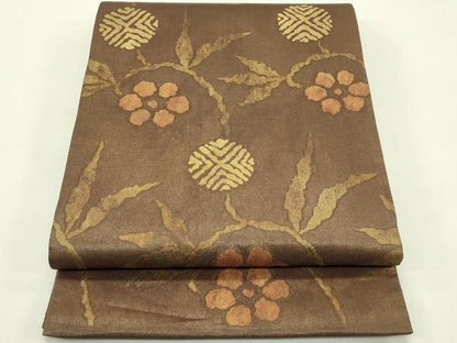 平和屋着物▽六通柄袋帯　スリーシーズン　春夏秋　草花文　金糸　正絹　逸品　CABI5354rv