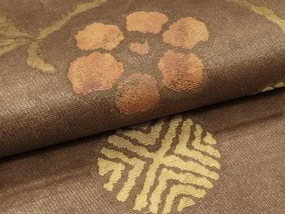 平和屋着物▽六通柄袋帯　スリーシーズン　春夏秋　草花文　金糸　正絹　逸品　CABI5354rv