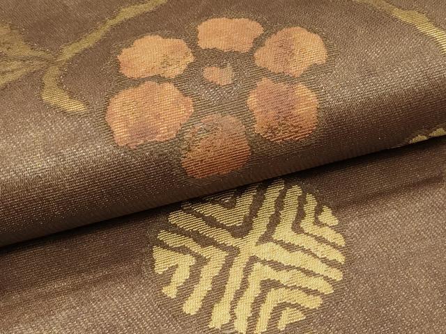 平和屋着物▽六通柄袋帯　スリーシーズン　春夏秋　草花文　金糸　正絹　逸品　CABI5354rv