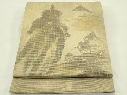 平和屋着物＊夏物　京都陽道庵　上村陽道 　紙布織 　六通柄袋帯　風景文　正絹　逸品　CABI5356rv